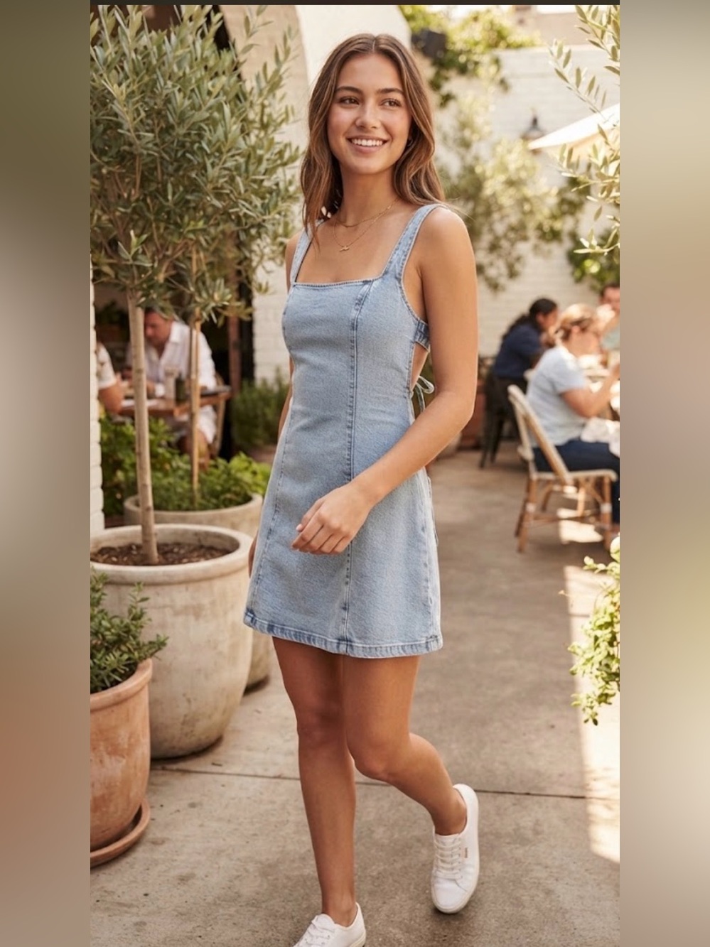 Hollister Light Wash Denim Fit & Flare Mini Dress